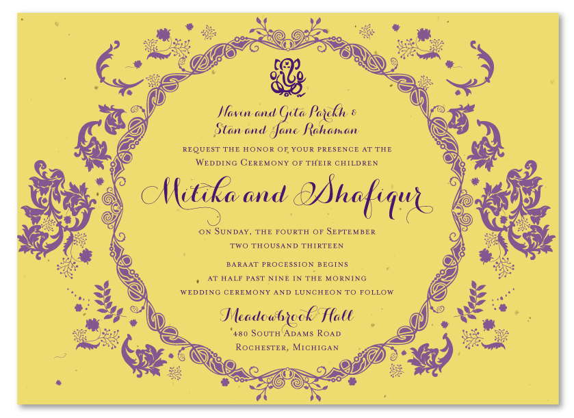 Vintage Hindu wedding invitations on curry yellow seeded paper (Ganesh ...