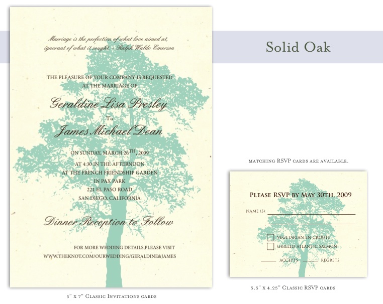 Recycled Wedding Invitations ~ Solid Oak (100% recycled paper)