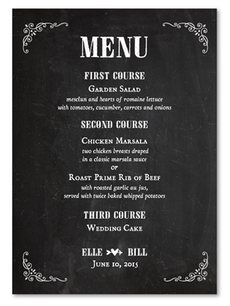 Chalkboard Wedding Menus on 100% recycled paper - Blackboard du Jour by ...