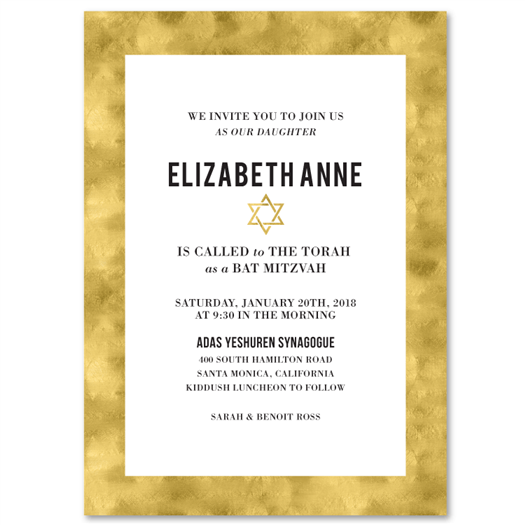 Gold Bar Mitzvah Invitations on 100% Recycled Paper | Gold Ribbon by ...