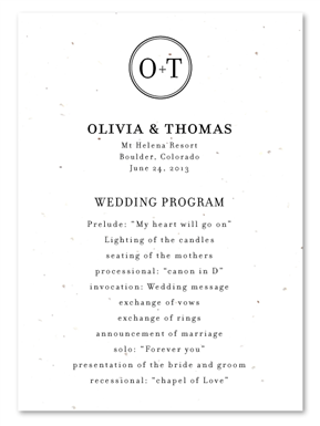 Classic Monogram Wedding Programs On White Seeded Paper By